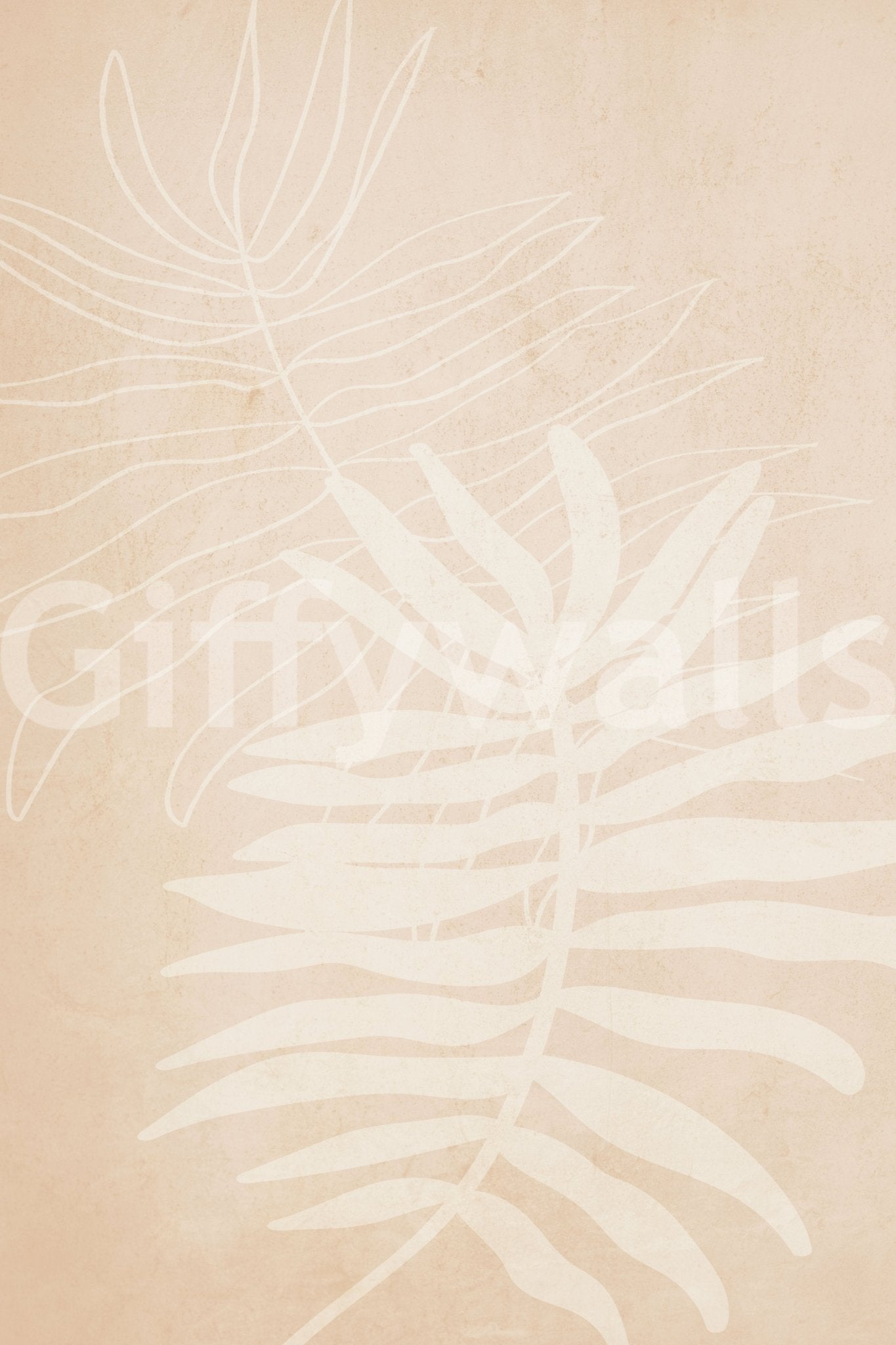 Textured botanical wall mural showing soft palm prints in creamy beige tones