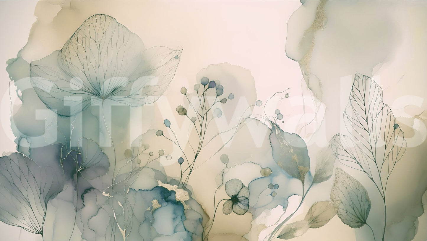 Artistic soft floral mural for elegant, serene spaces.