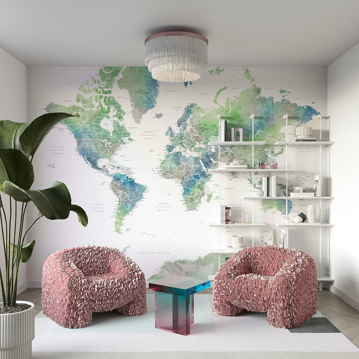 Soft green artistic map wallpaper GD203