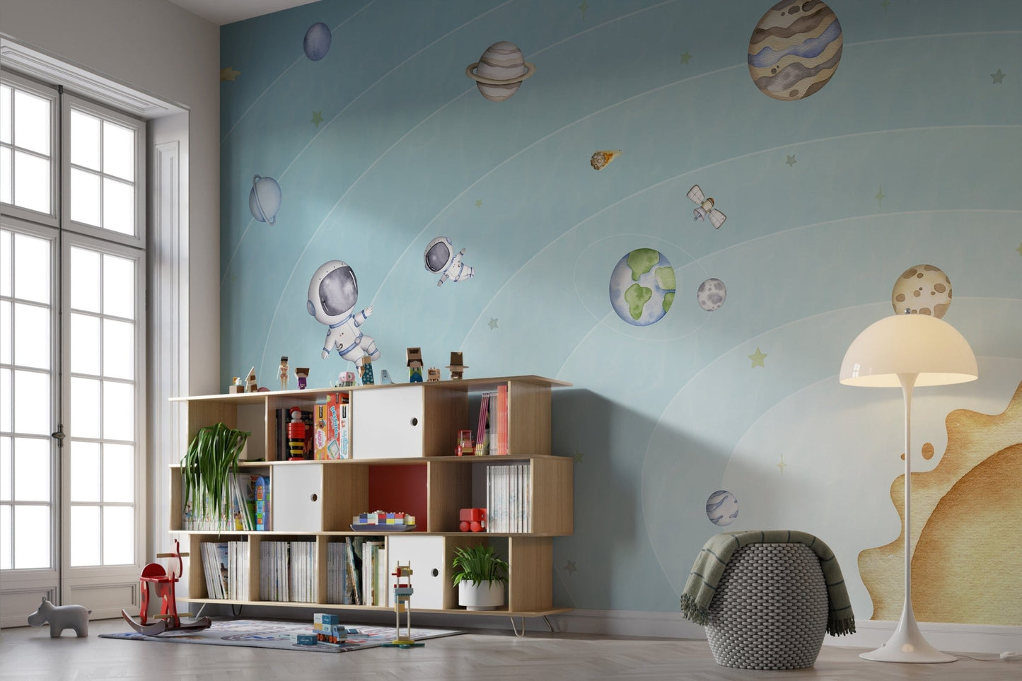 Vibrant light space mural for kids playrooms OR17