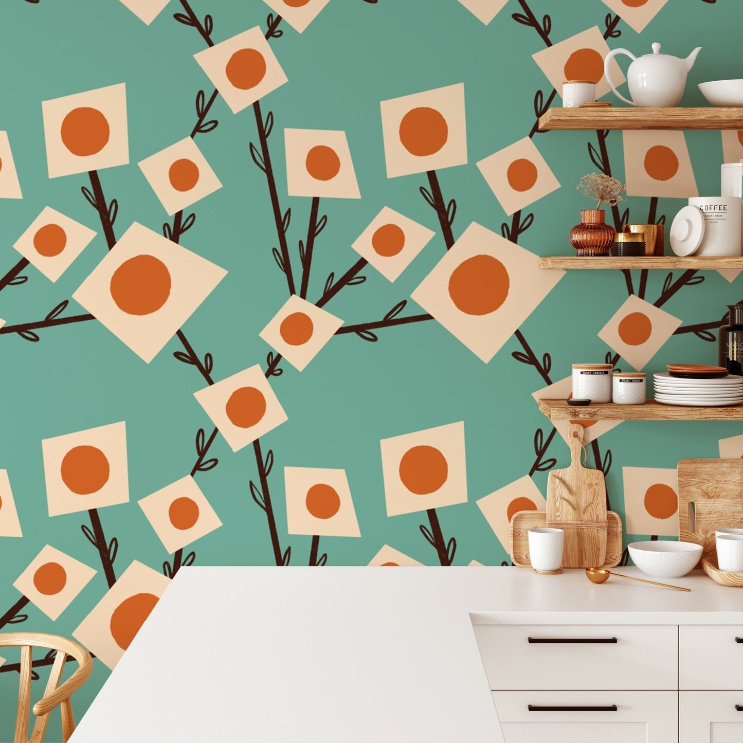 Abstract flower mural for statement walls