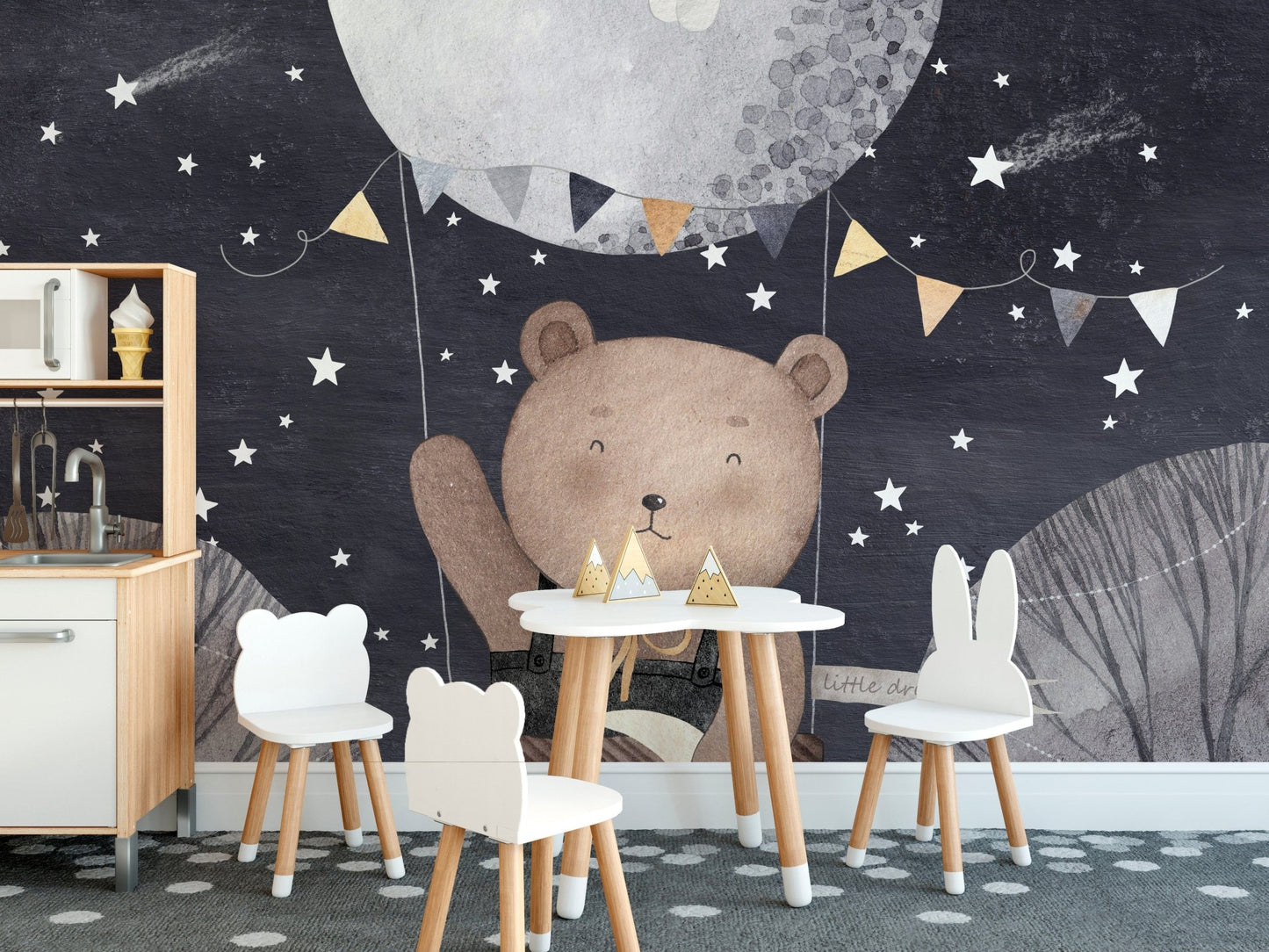 Starry night bear room wallpaper