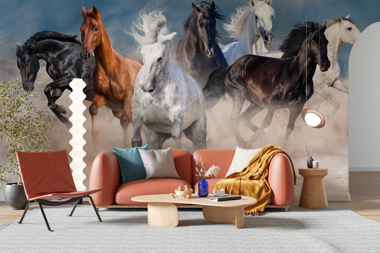 Stormy Running Horse Desert Wallpaper Mural - Giffywalls A209