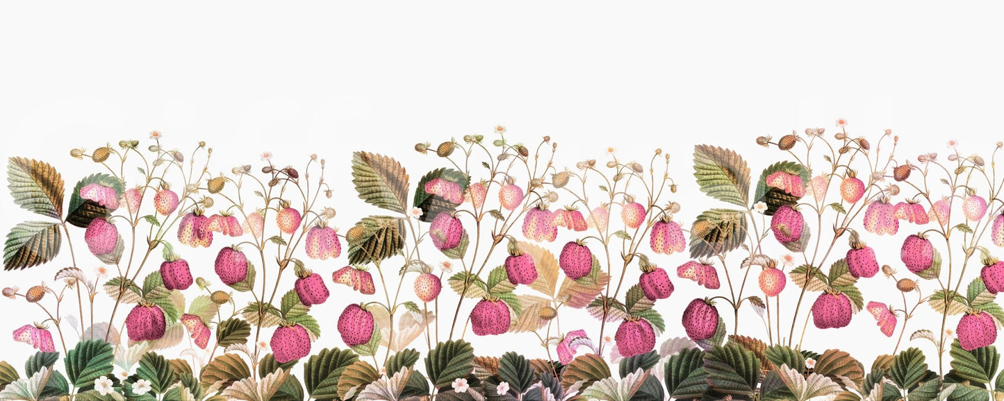 Farmhouse-style mural with strawberry details
