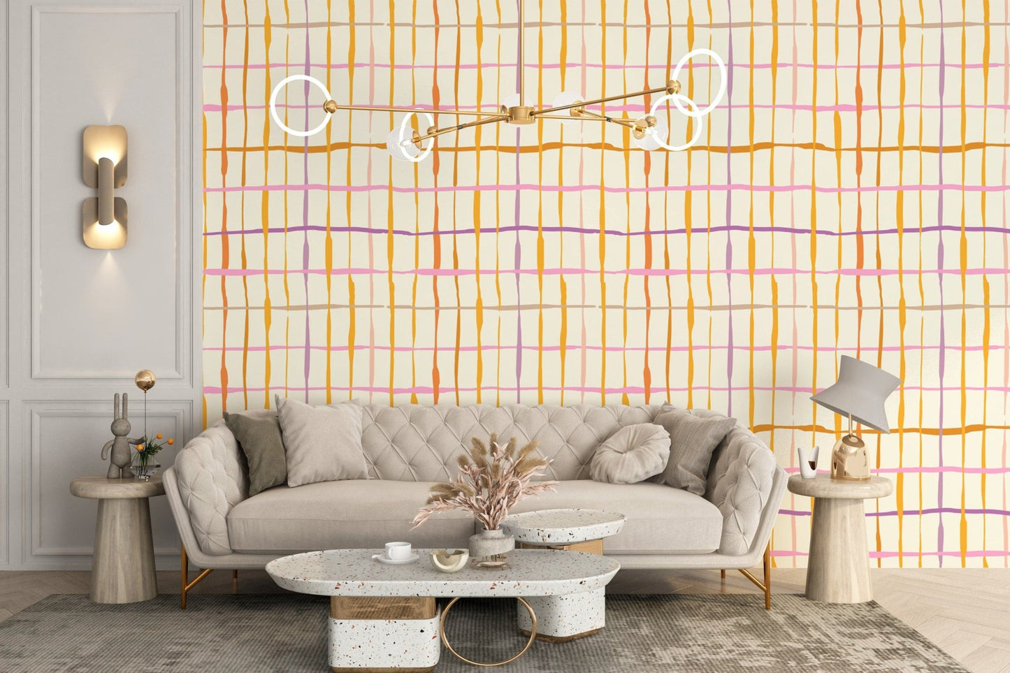 Eye-catching vibrant retro lines wallpaper decor