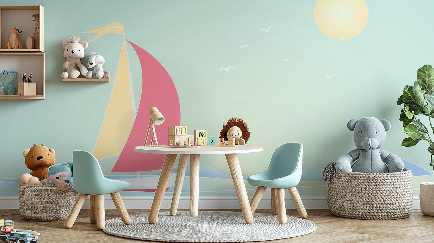 Reusable Summer Boat Sailing Wallpaper for Spaces mountain-34