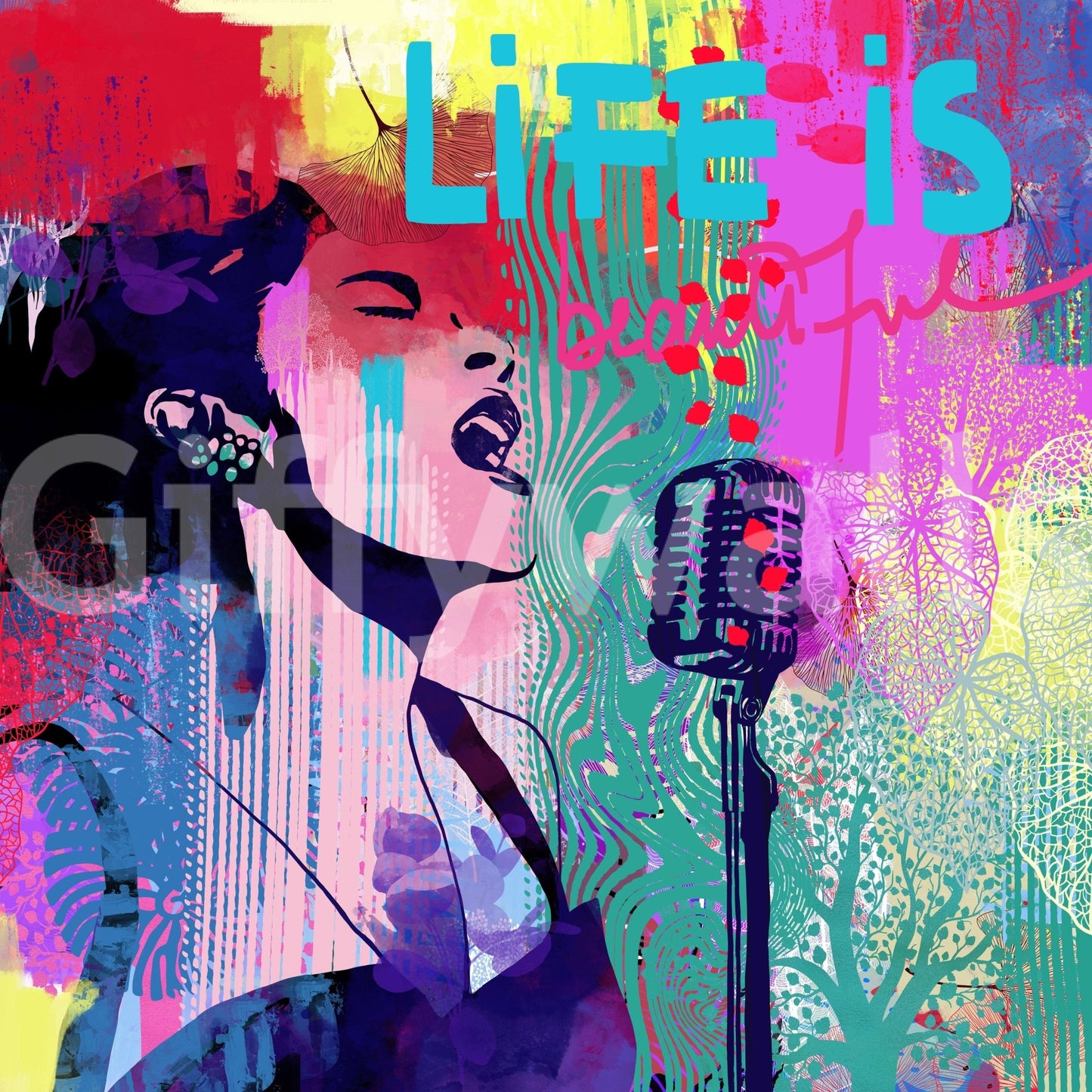 Sunday Blues wall mural in a spacious hallway.