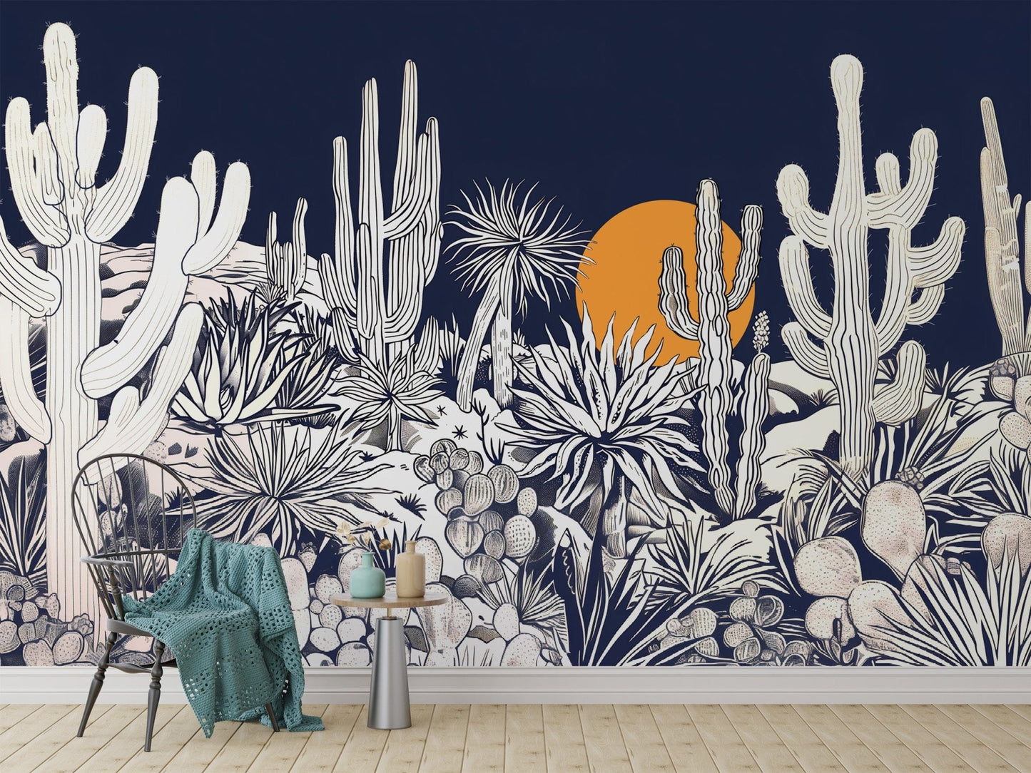 Sunset Etchings Desert Landscape Wallpaper