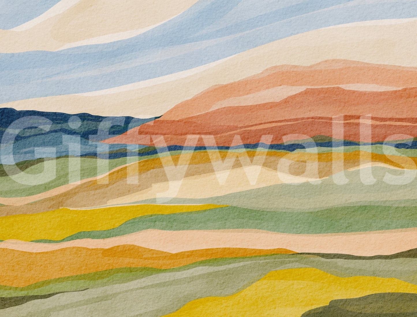 Peaceful wallpaper mural for walls with sunset scene