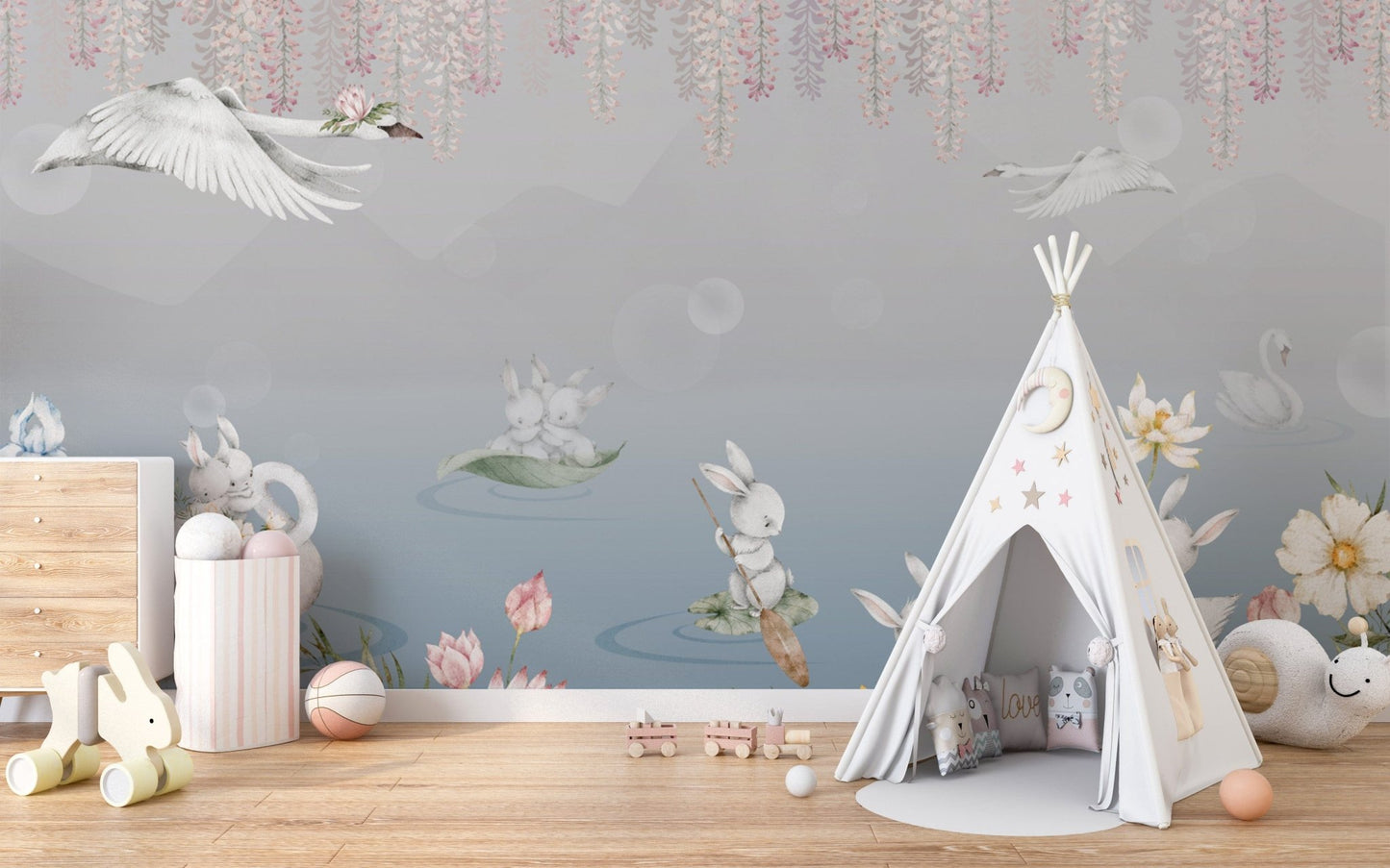 Swan Lake Adventure Bunnies Wallpaper