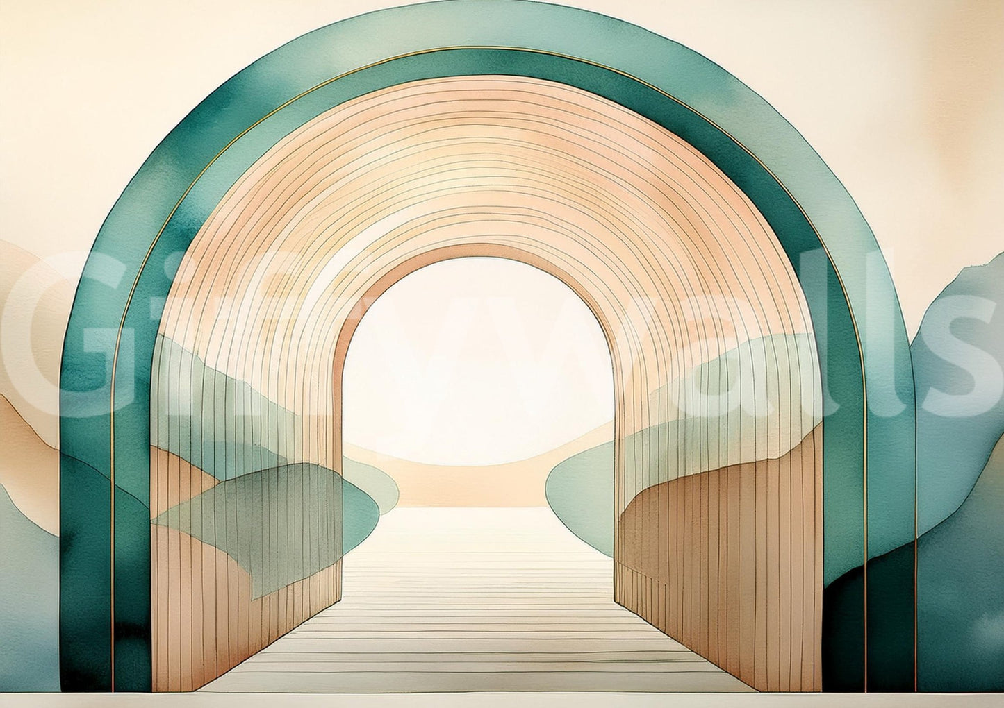 Teal Dream Arches Wall Mural