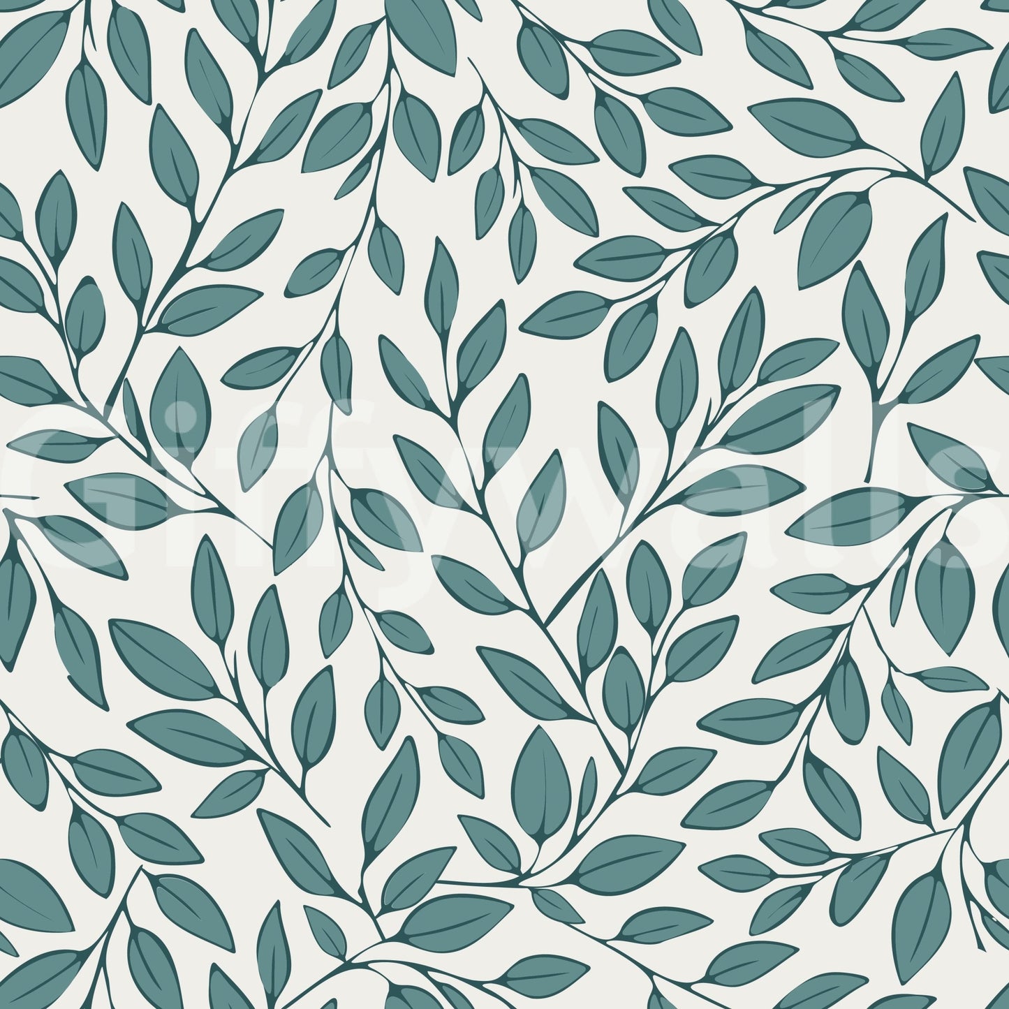 Subtle botanical vine wallpaper in teal tones with repeating leaf design, GD8230