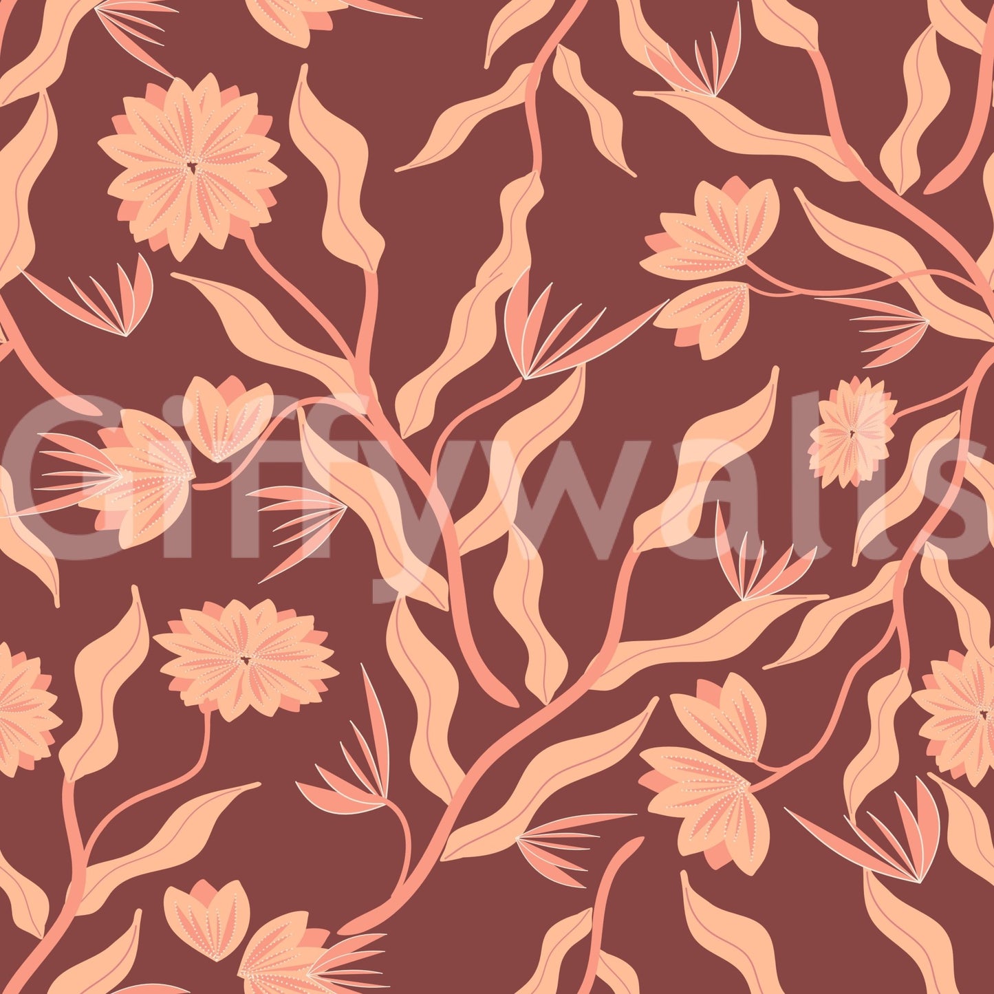 Minimalist floral wallpaper in soft earthy palette