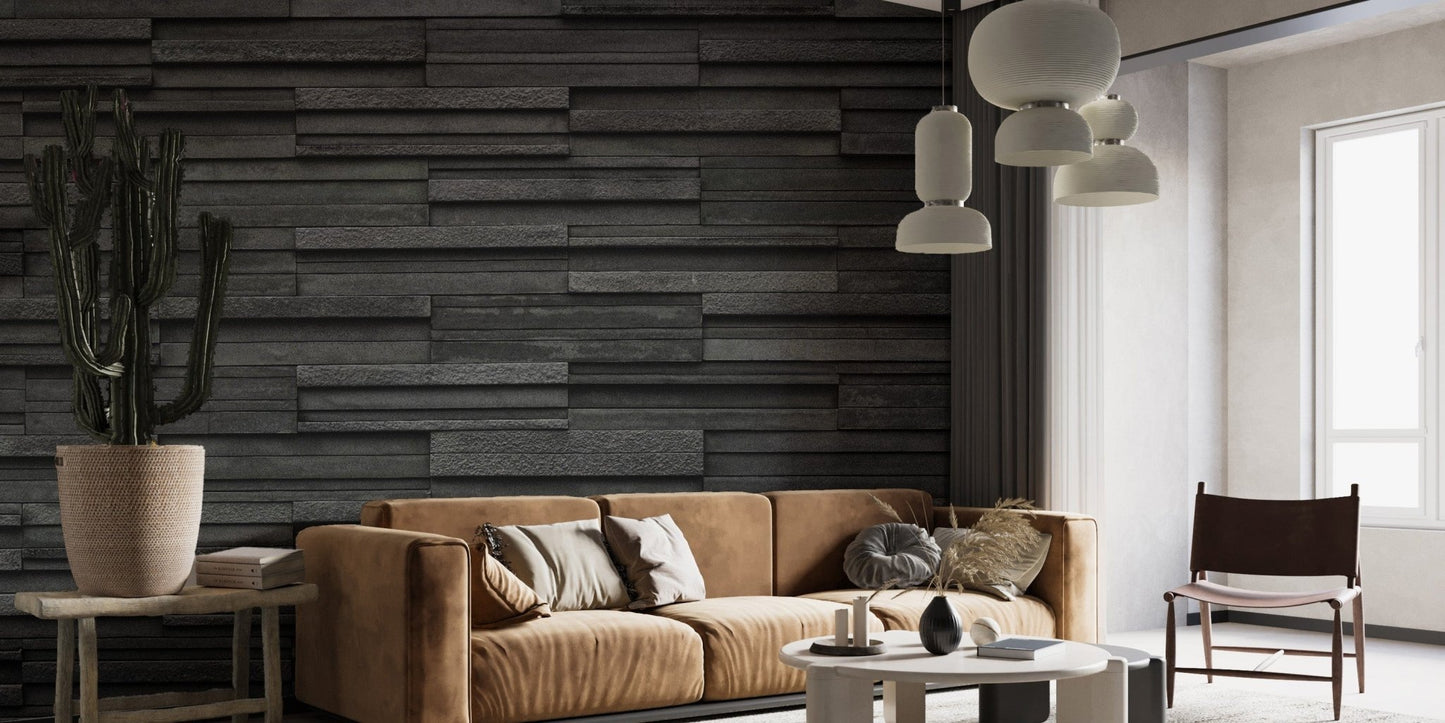 Textured black slate mural for accent walls brick-14
