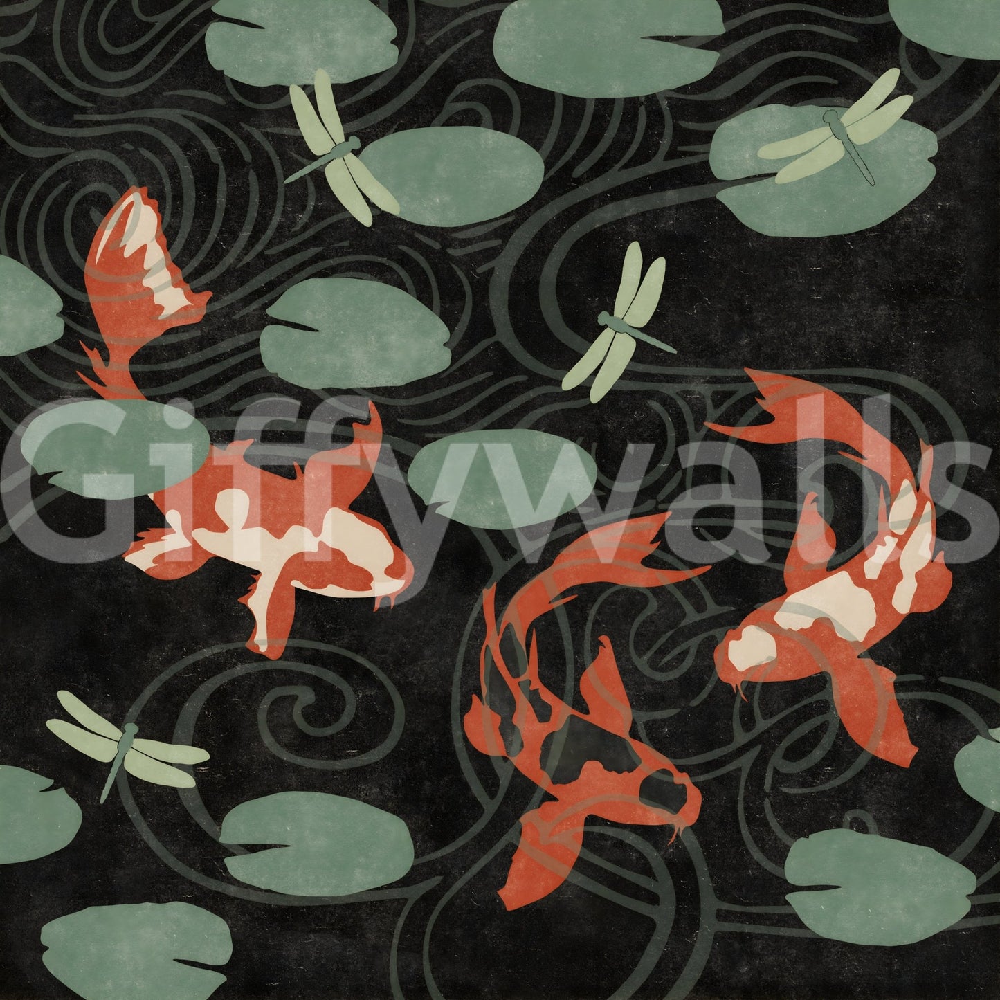 Three Koi Pond Wall Mural