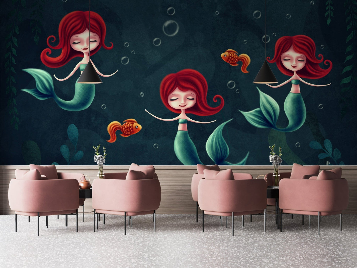 Whimsical three mermaids wallpaper mural for walls A261