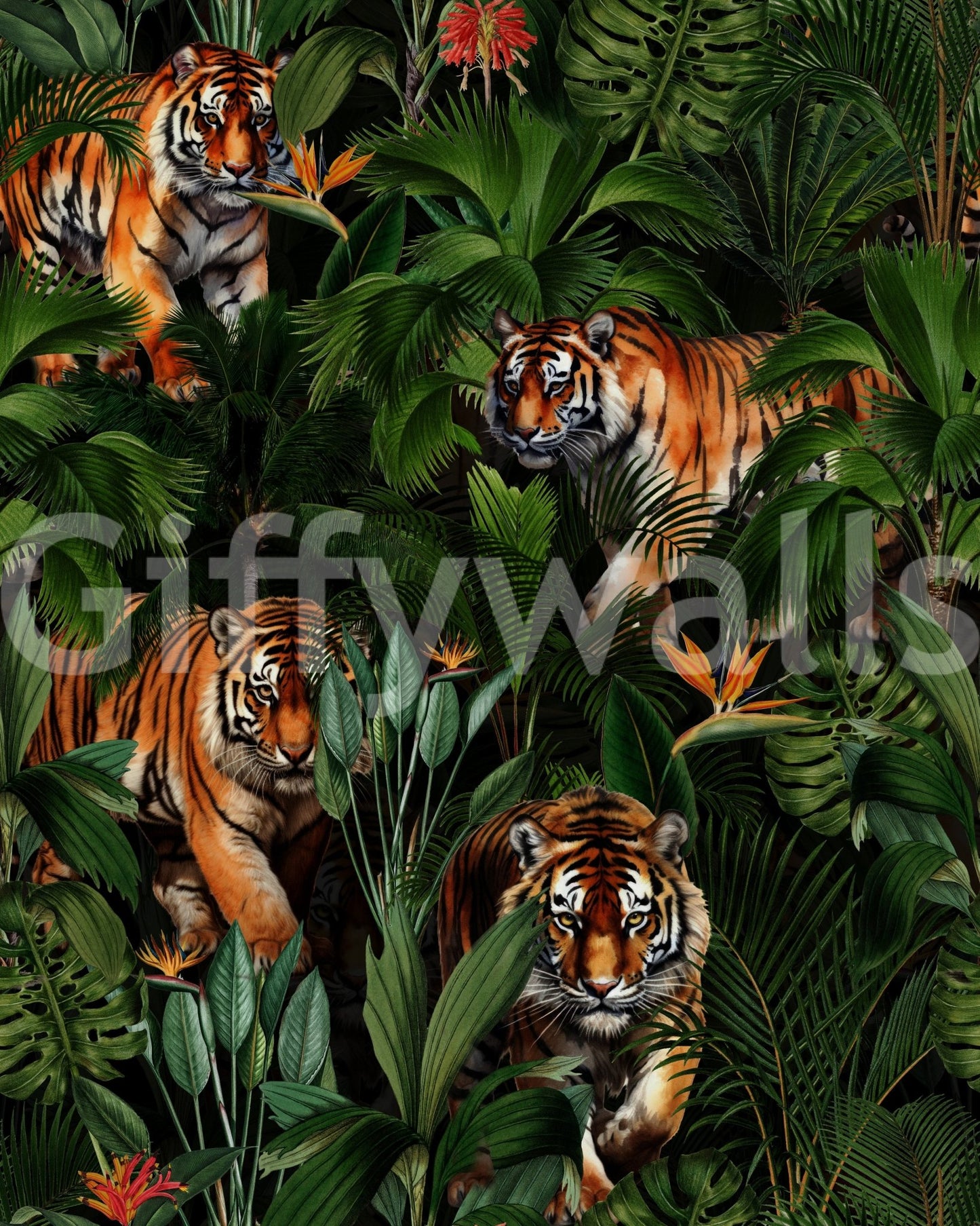 Stunning tiger in paradise, jungle-inspired wall mural