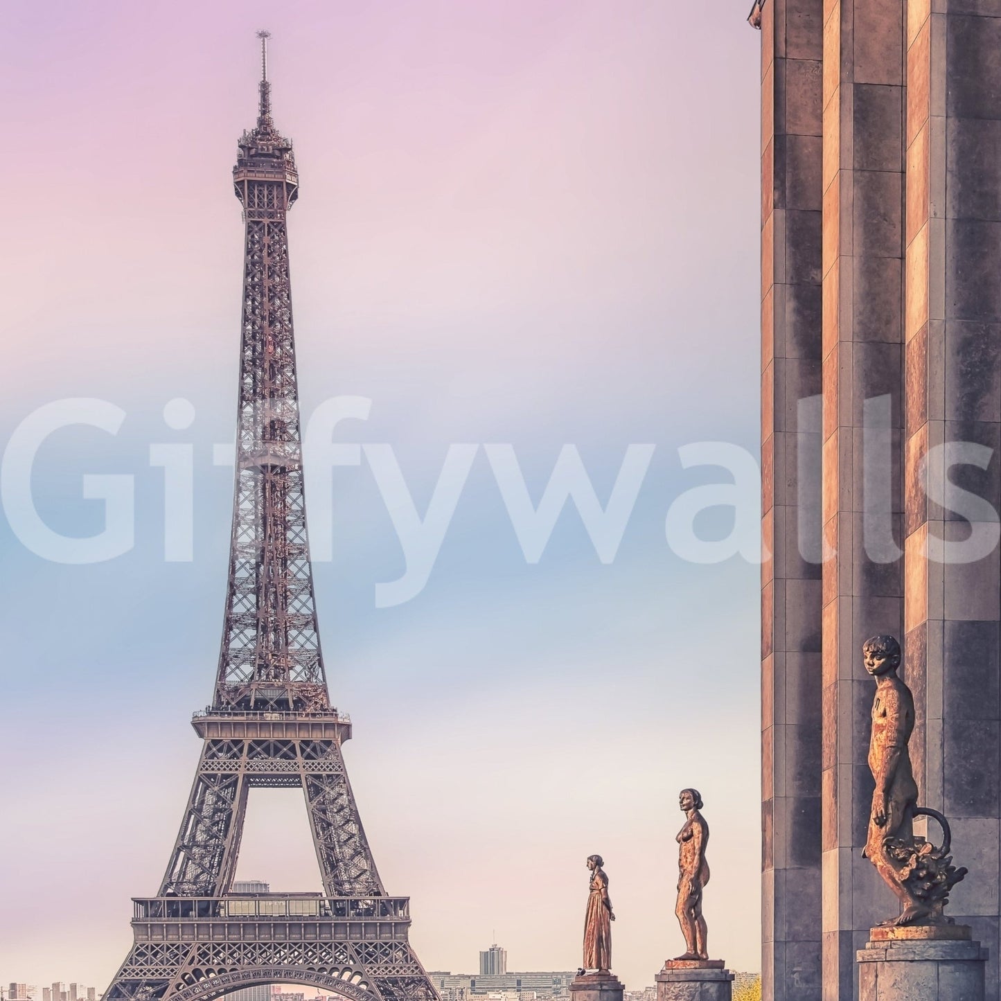 Bedroom Tour Eiffel Sunset Wall Mural wallpaper, scenic feature wall