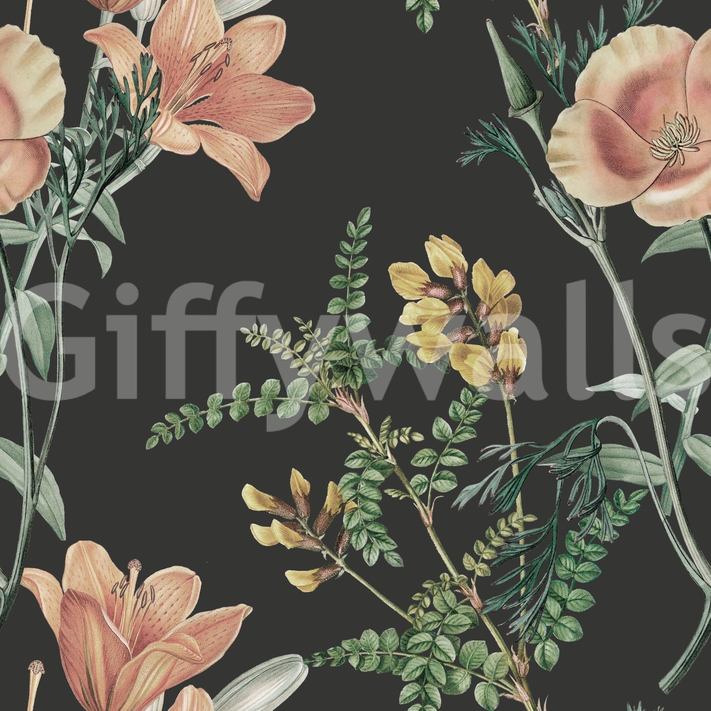 Traditional Botanical wallpaper showing hand-drawn leaves and blossoms