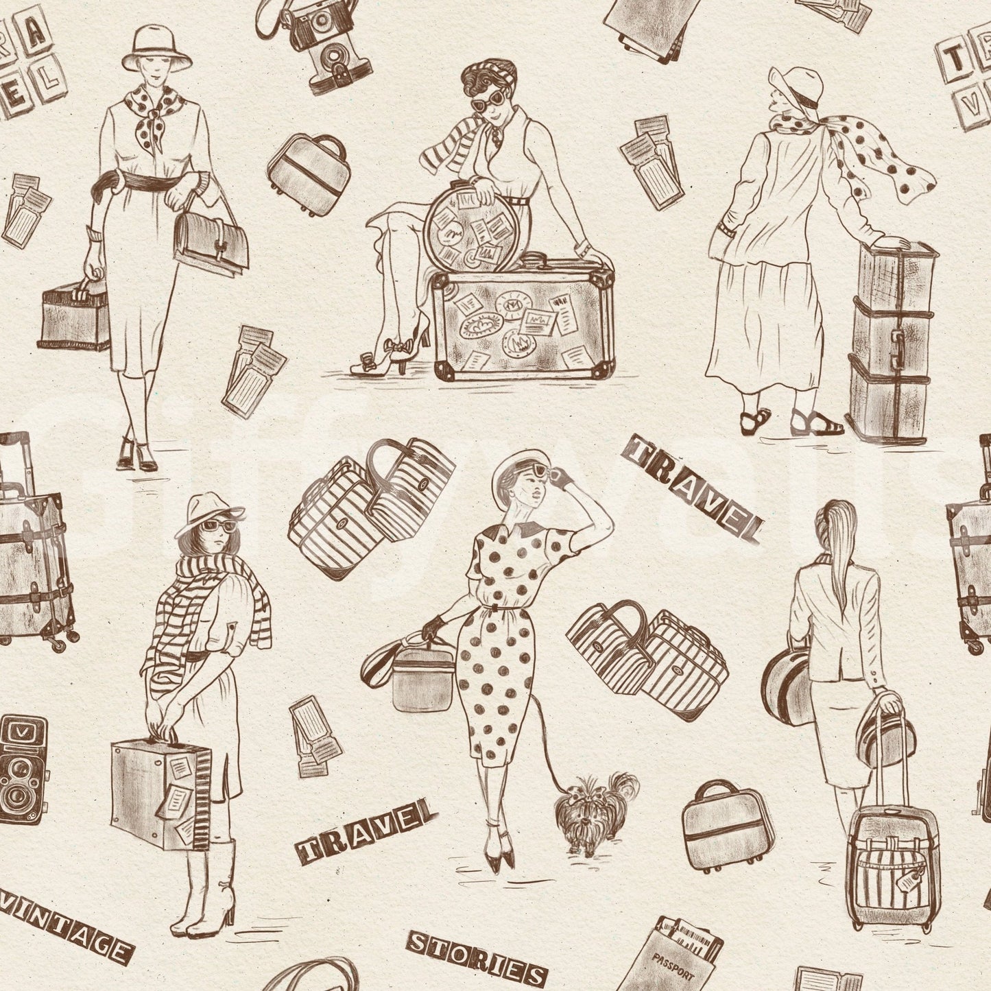 Travel Stories Wallpaper sketch women kooky style dapper travelers jaunty.