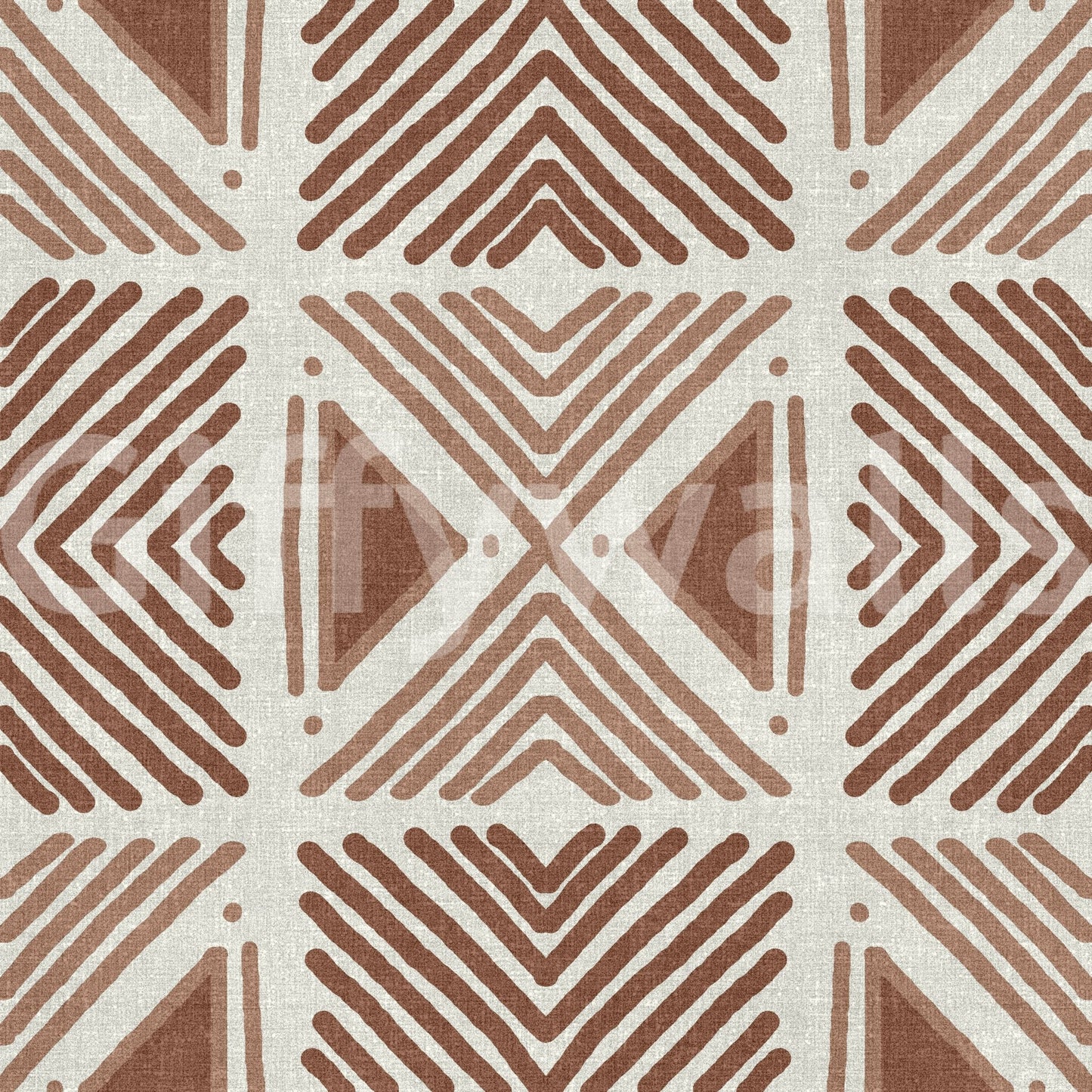 Modern shelving backed by Tribal Cappuccino Motif Wallpaper., GD6478