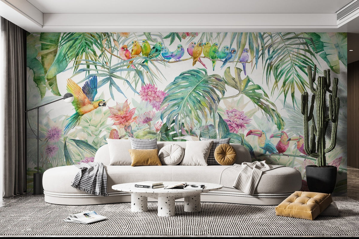Tropical Birds Forest Mural Wallpaper B494