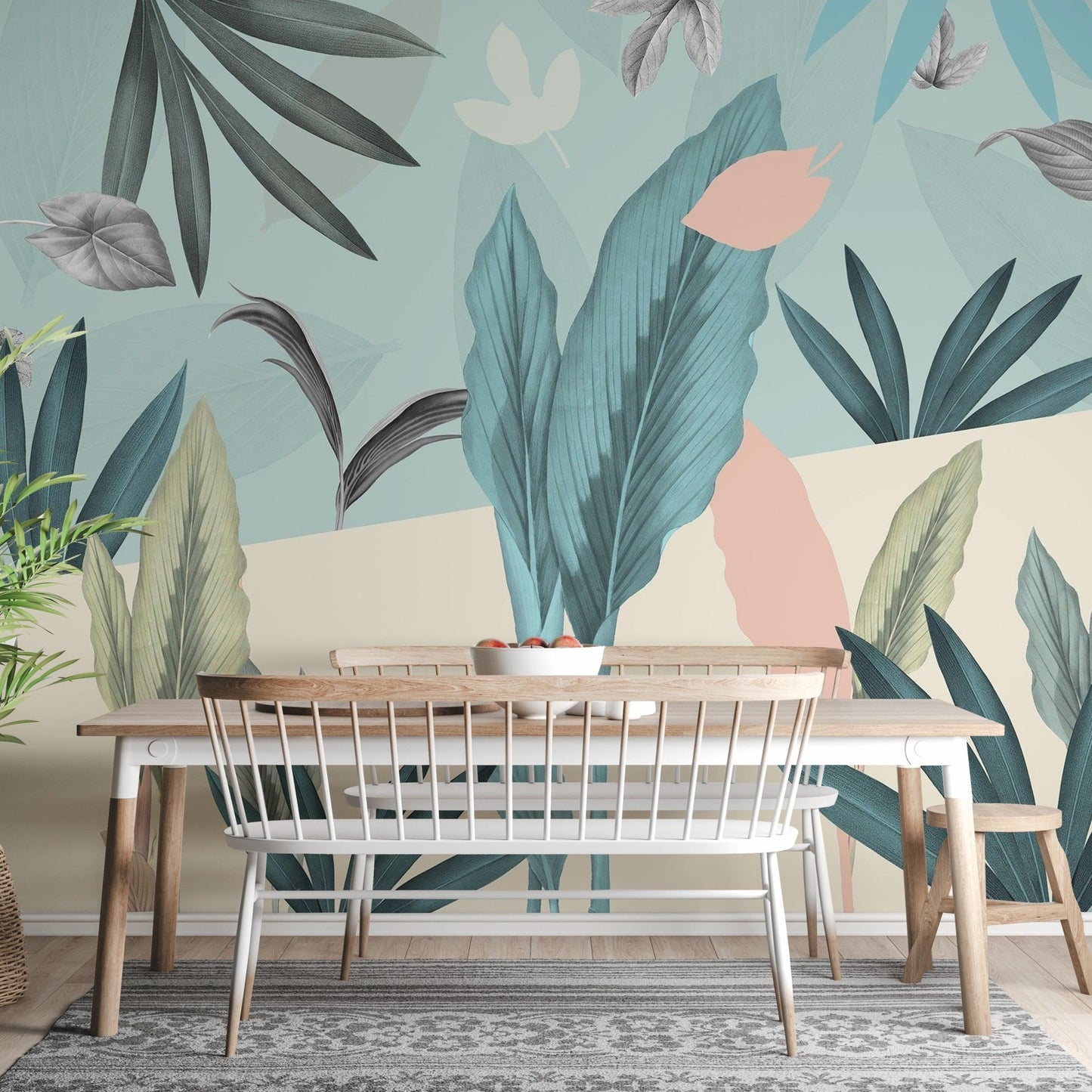 Nature-inspired tropical leaf wall murals