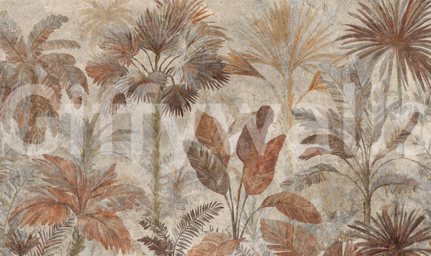 Tropical Palms Terracotta Fresco Wall MuralGD9153