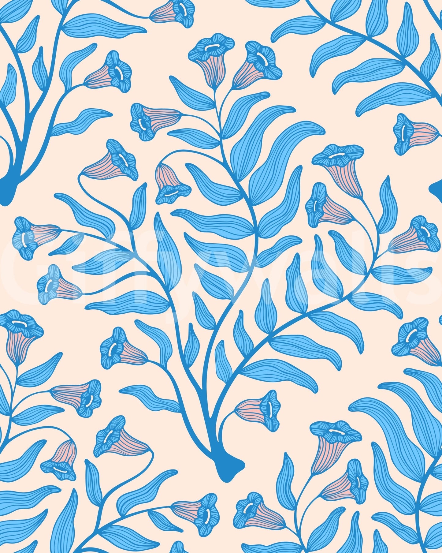 Delicate trumpet flower wallpaper for vintage interiors