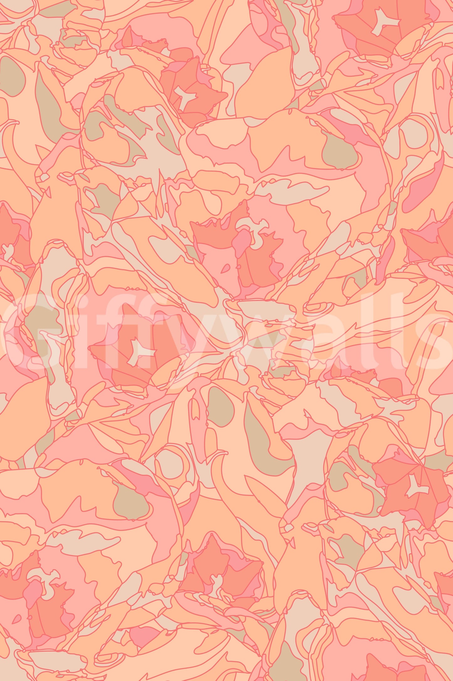 The mural extends across the entire wall, creating a serene backdrop.