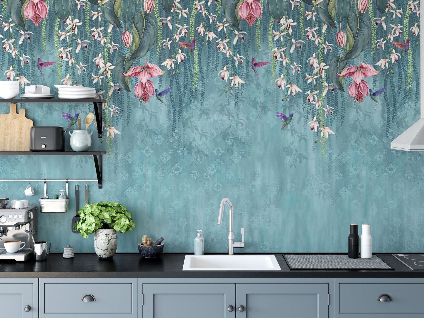 Turquoise Wallpaper with Pink Flower
A488