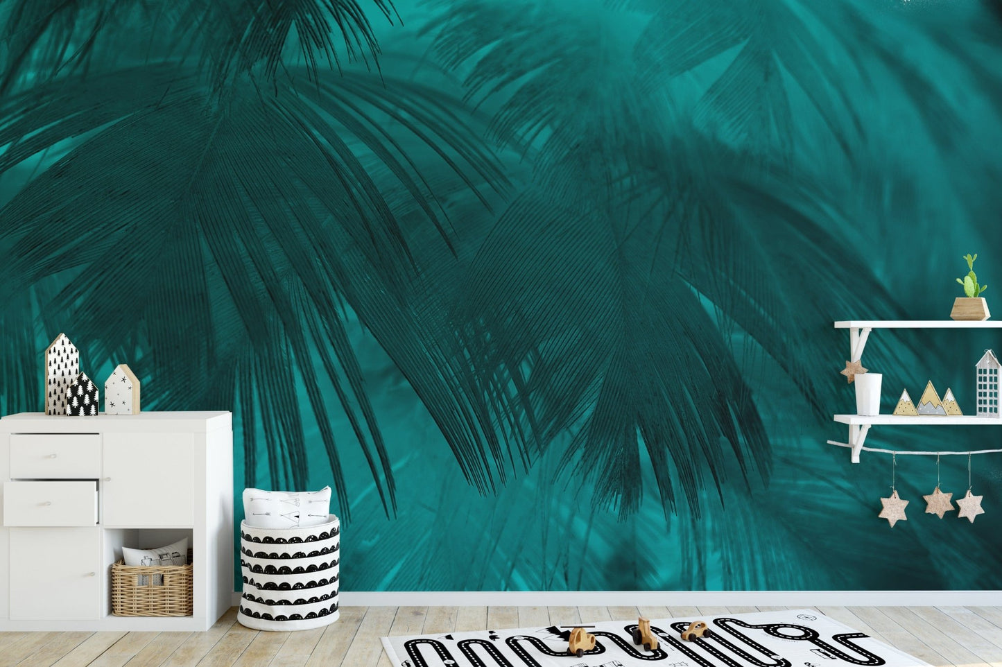 Vibrant tropical turquoise wallpaper decor A589