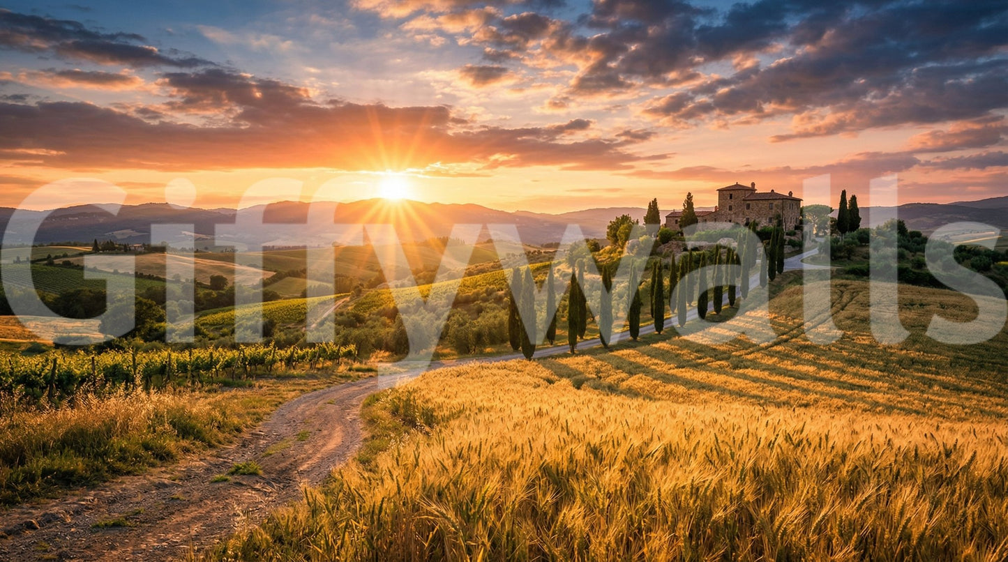 Soft sunset glow highlights Tuscan Golden Hour wall mural, GD9221