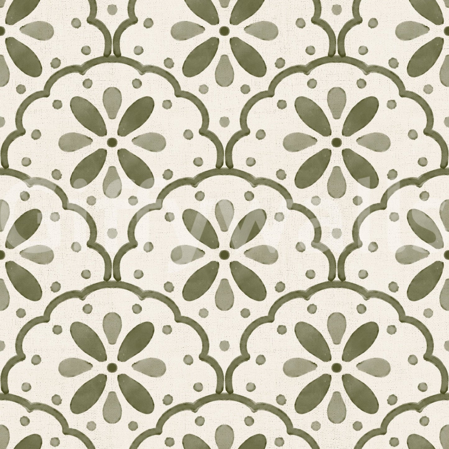 Small dotted accents fill the space between motifs in Tuscany Scallop wallpaper.rGD9584