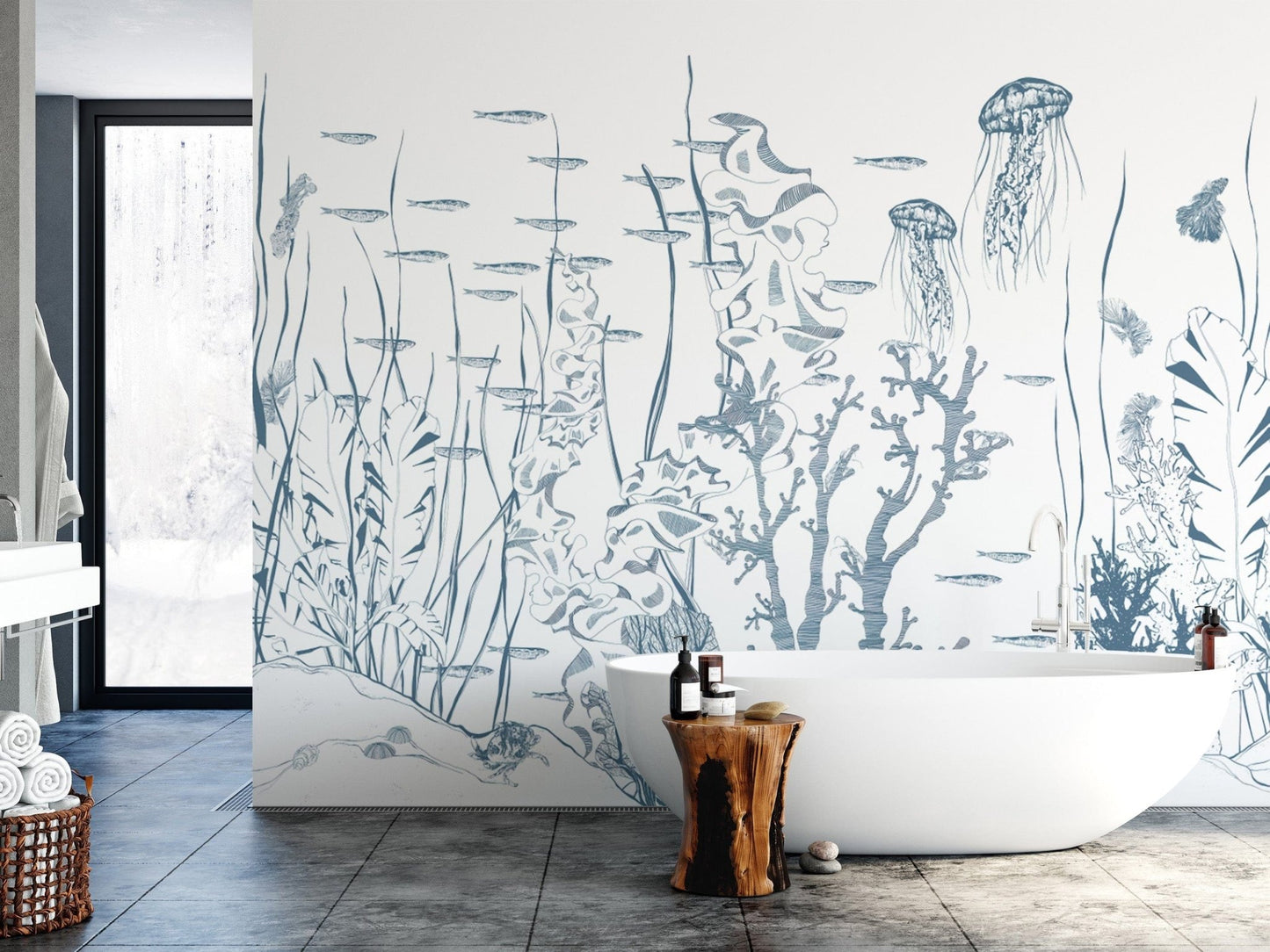 Monochrome coral reef ocean wallpaper