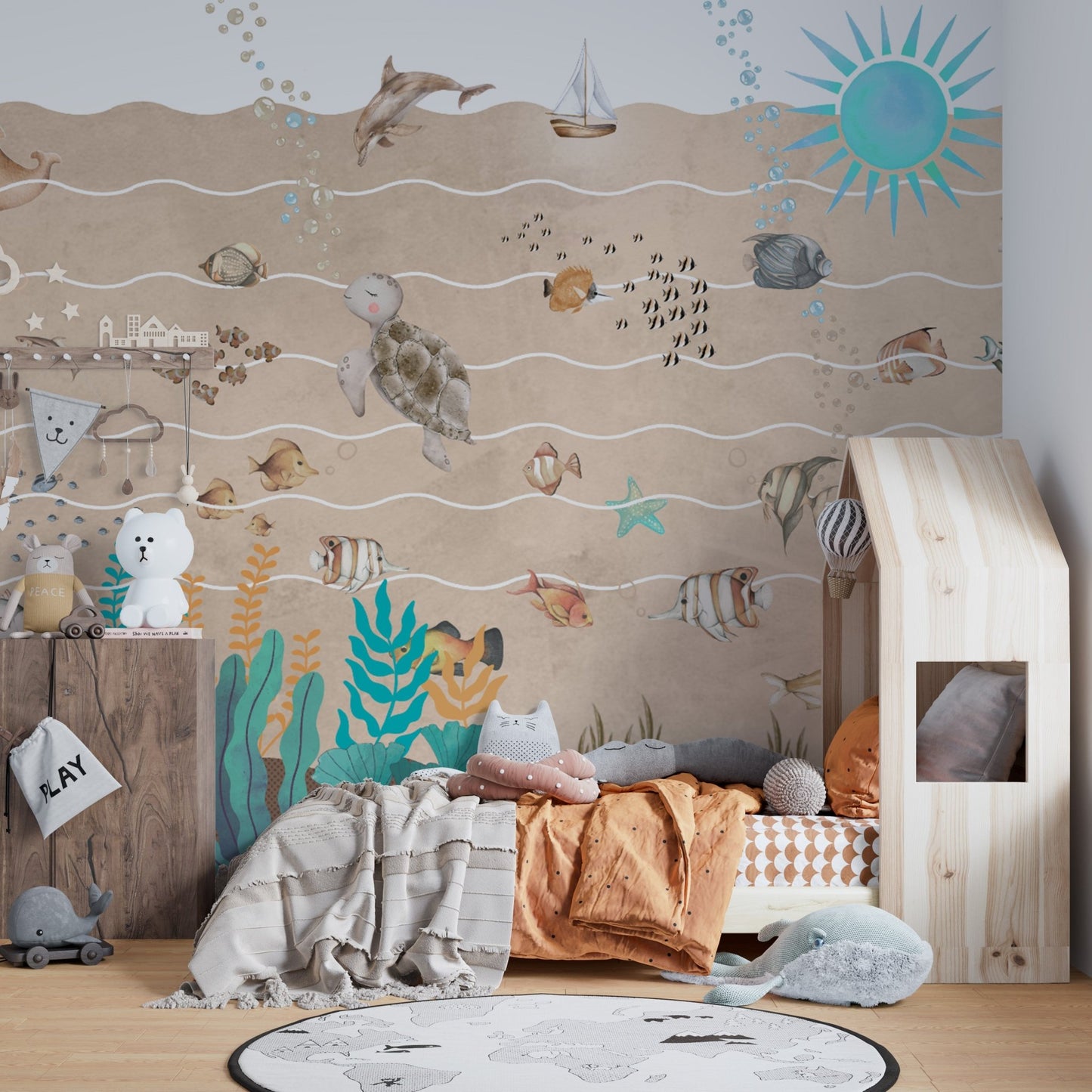 Ocean-Themed Underwater Sea Life Mural