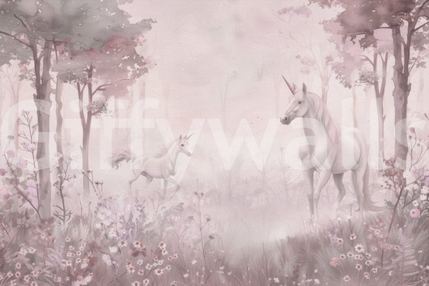 Unicorns in a Magical Dreamy Forest – Pink Wall Mural