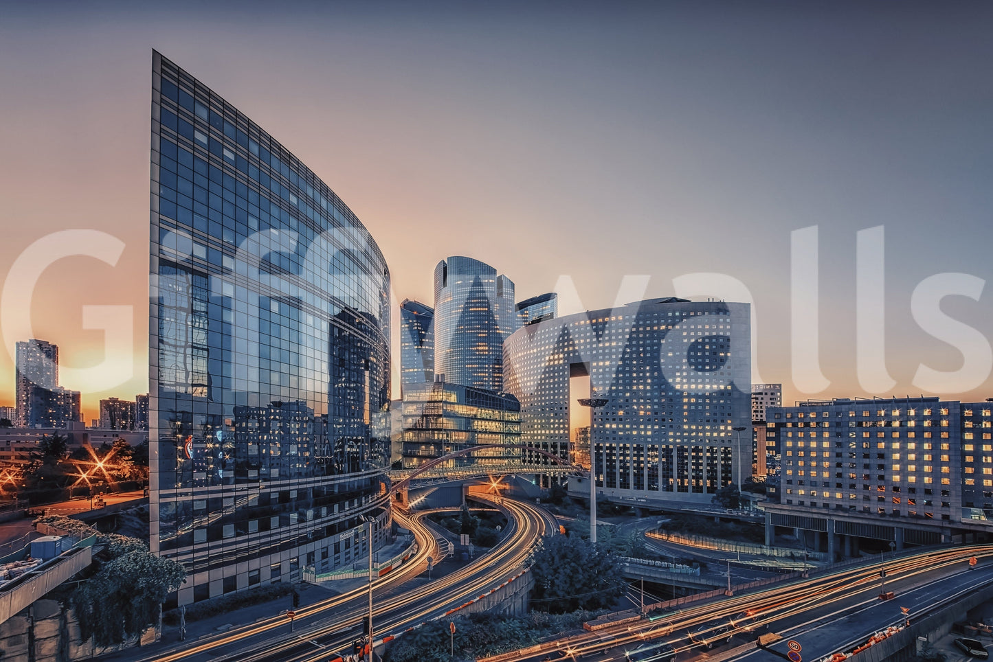 Cityscape Serenity wall mural showcasing a quiet city morning.