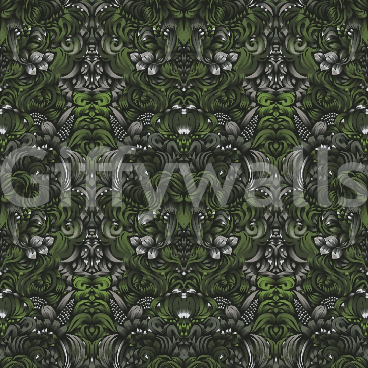 Verdant Damask Jungle Tapestry style Green Forest Wallpaper