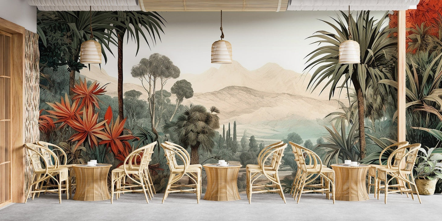 Verdant Valley Vintage Tropical Flora Mural - Giffywalls B800