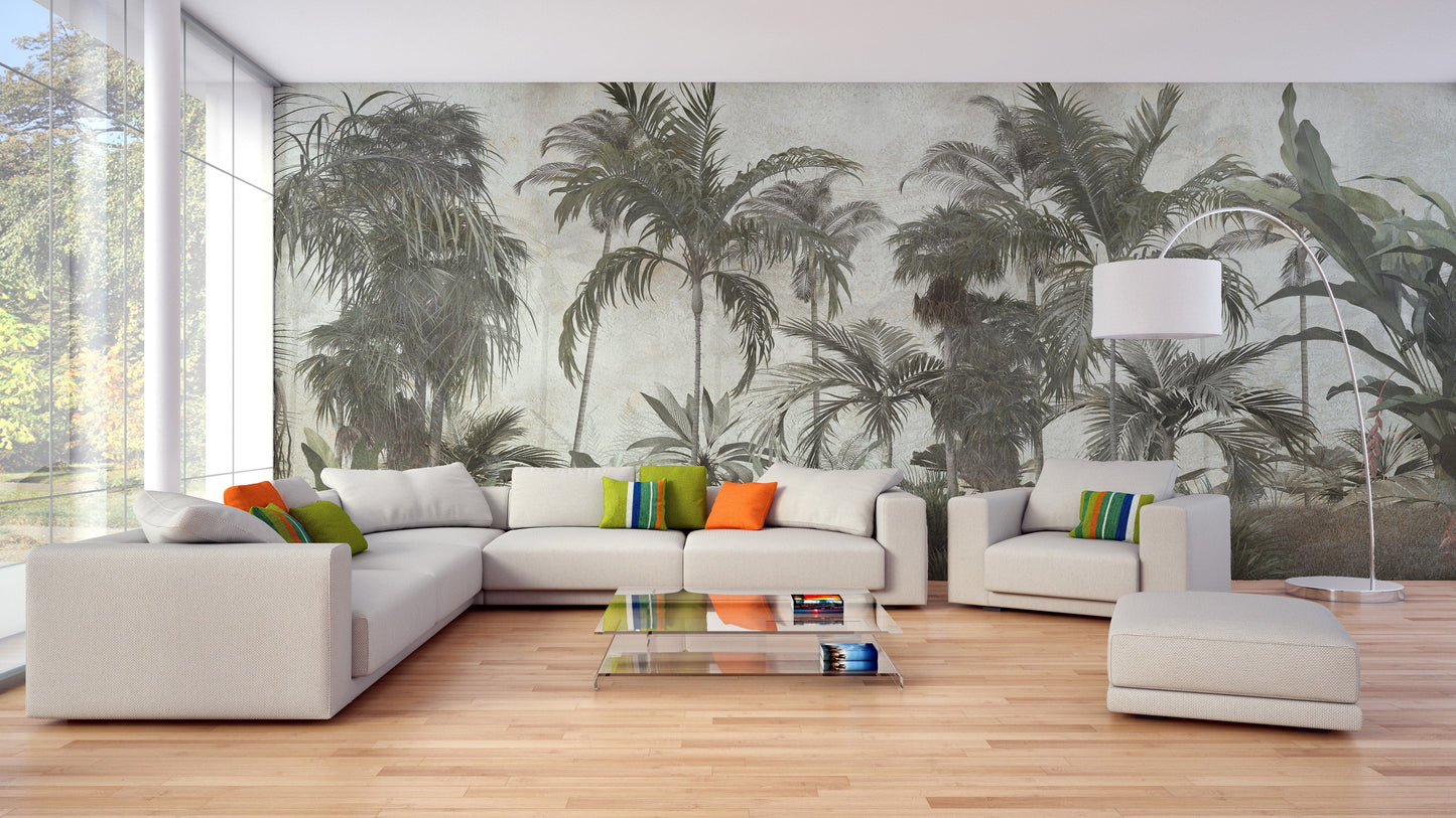 Artistic vibrant green forest wallpaper