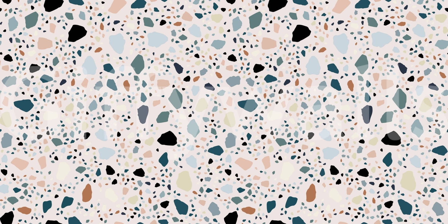 Subtly textured finish on vibrant multicolour terrazzo mural for cheerful spaces.