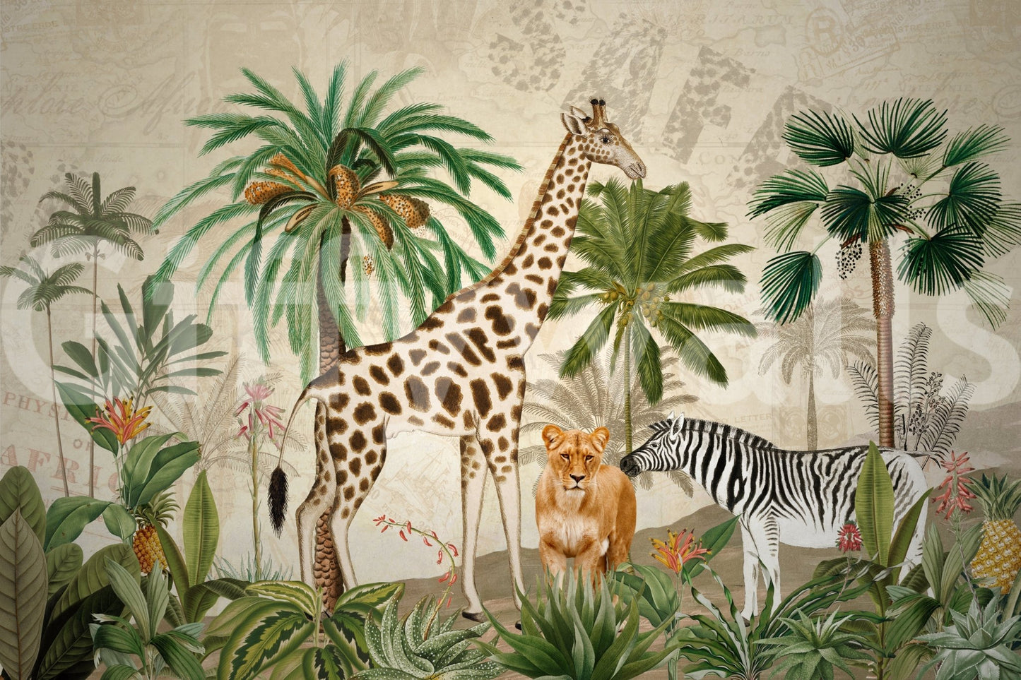 African safari-inspired wall mural for unique interiors