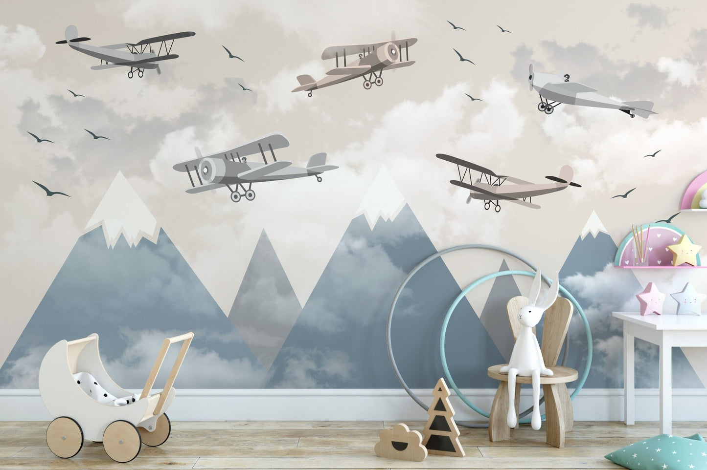 Vintage plane wallpaper for children’s rooms., C48