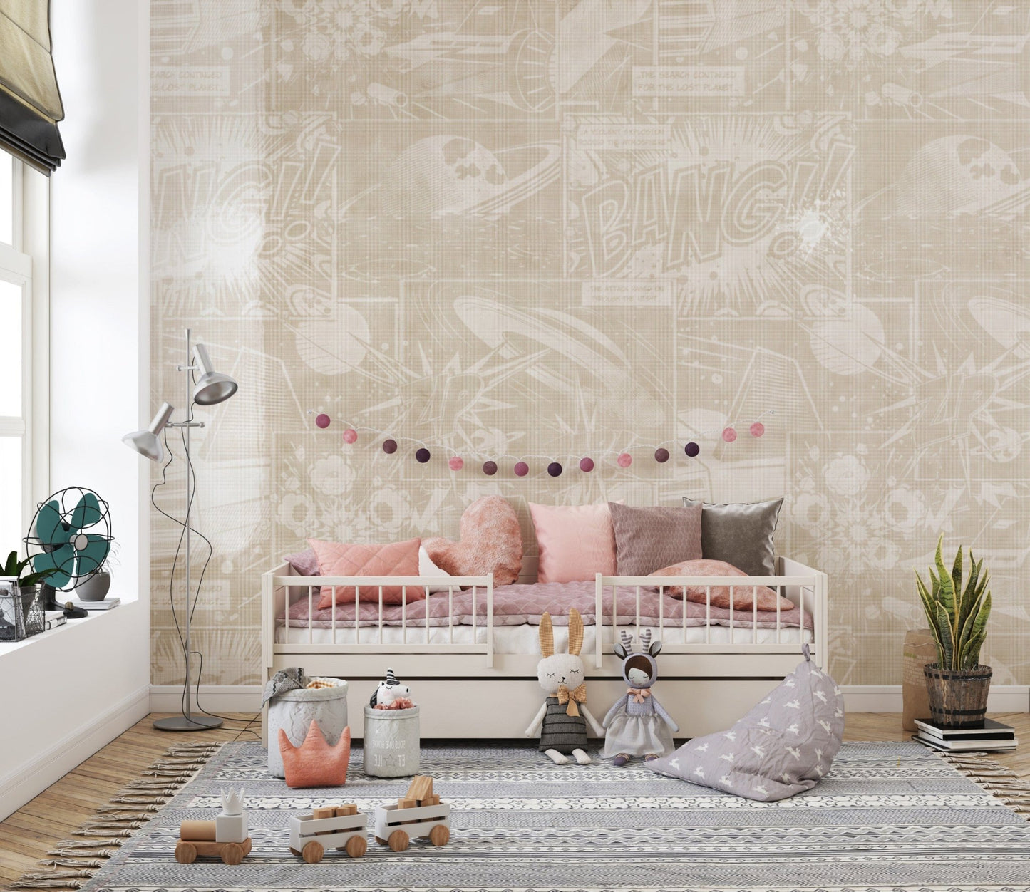 Soft beige space adventure wall covering