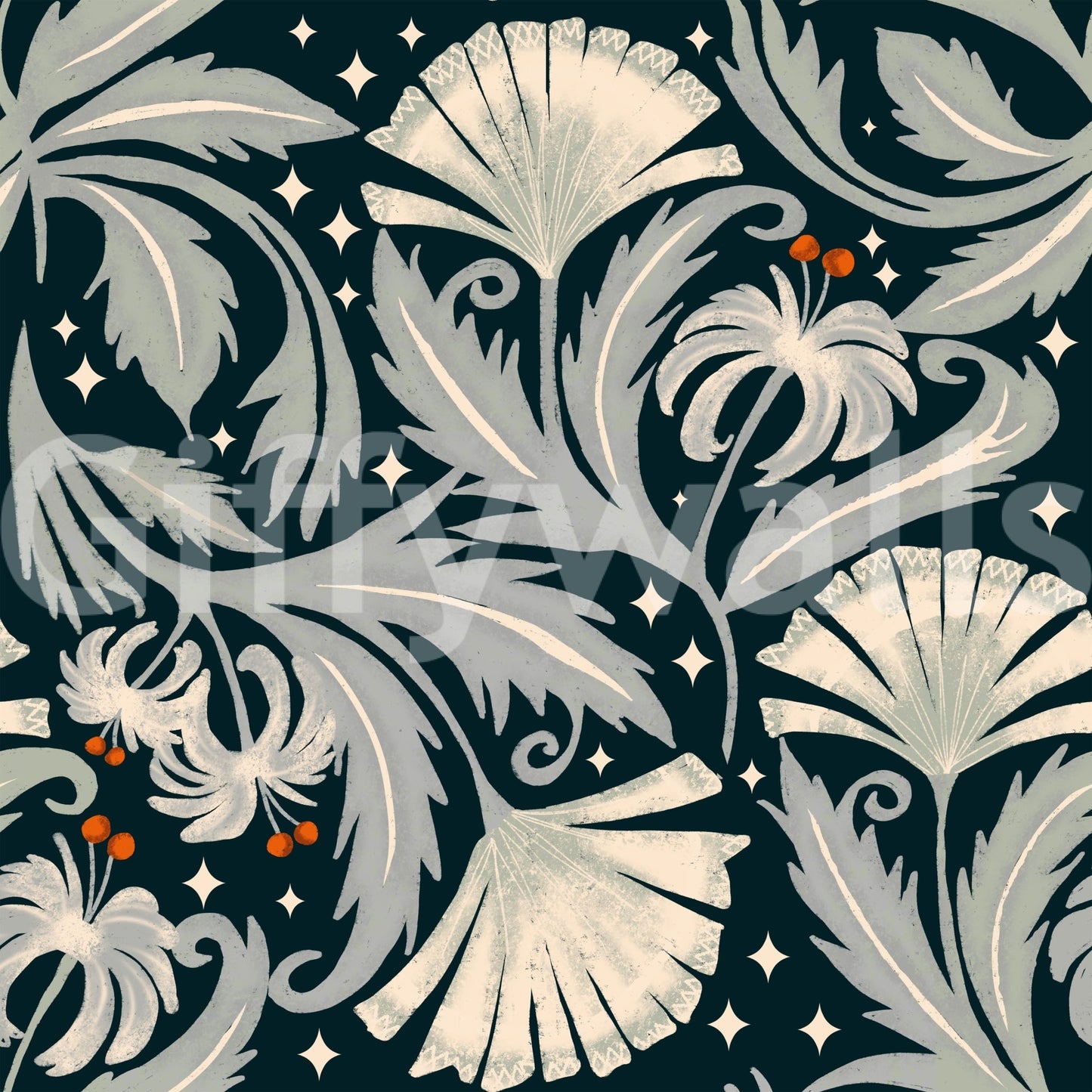 Midnight black vintage flower wallpaper