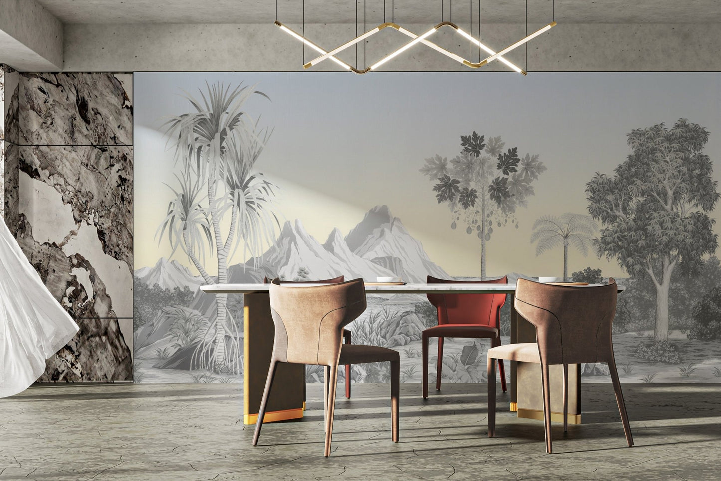 Classic hand-illustrated nature wall mural