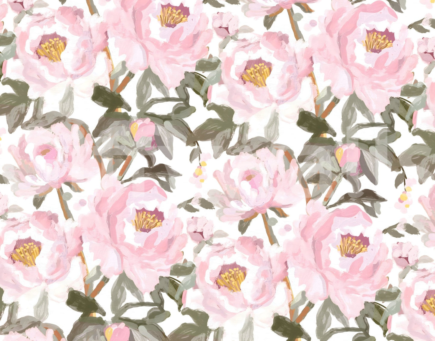 Oil painted peonies wall mural with pastel petals and soft garden contrast, GD8688
