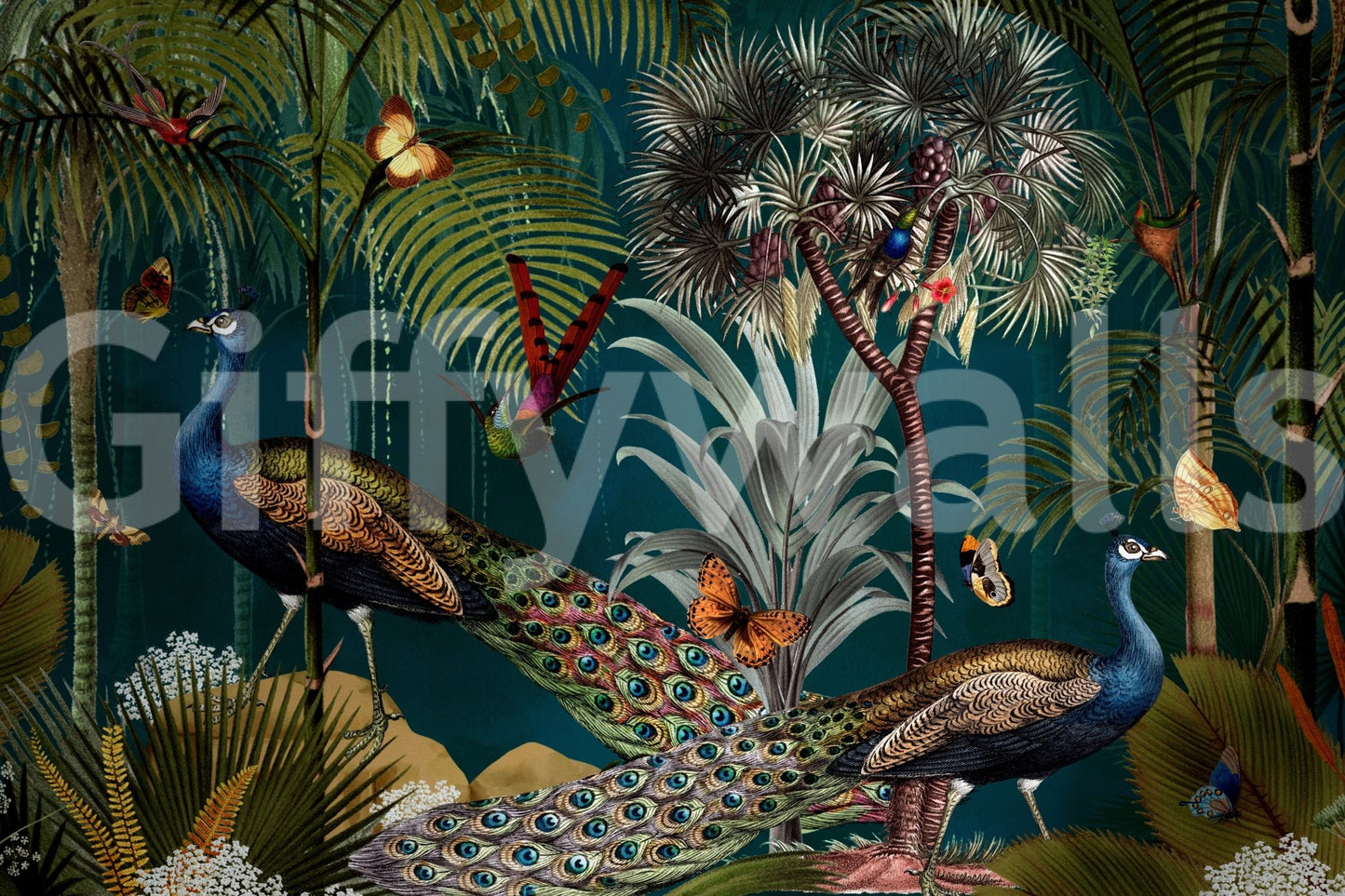 Twilight peacock mural to enhance peaceful interiors