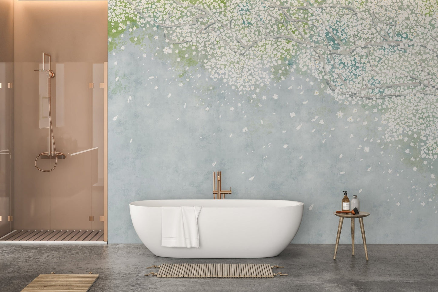 Soft floral wallpaper for elegant bathrooms, B467